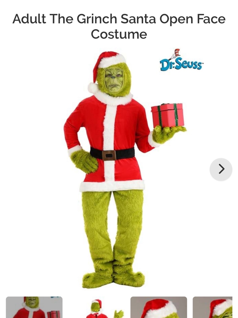 The Grinch Santa Open Face Halloween Costume - Adult Large-Tall